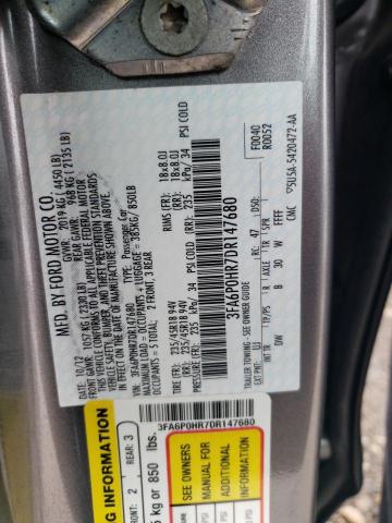 3FA6P0HR7DR147680 - 2013 FORD FUSION SE GRAY photo 12