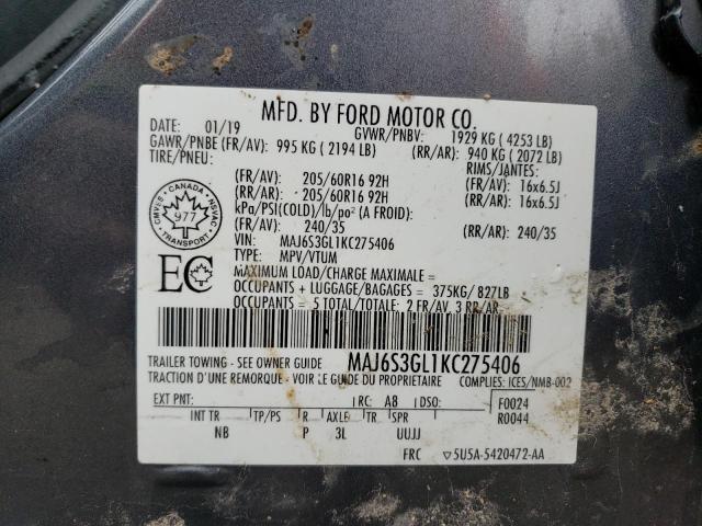 MAJ6S3GL1KC275406 - 2019 FORD ECOSPORT SE GRAY photo 13