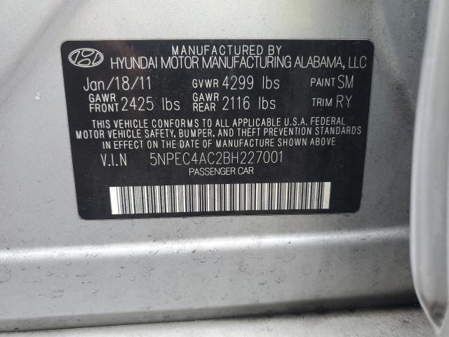 5NPEC4AC2BH227001 - 2011 HYUNDAI SONATA SE SILVER photo 12