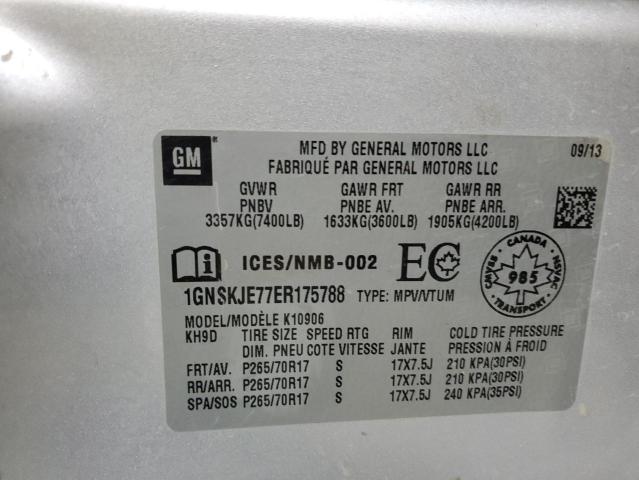 1GNSKJE77ER175788 - 2014 CHEVROLET SUBURBAN K1500 LT SILVER photo 13