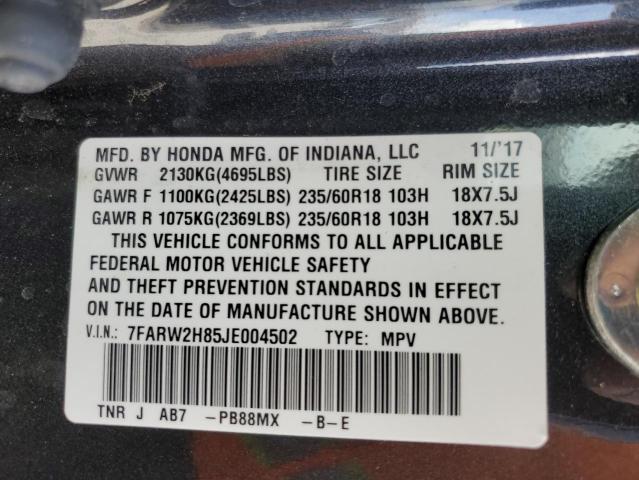 7FARW2H85JE004502 - 2018 HONDA CR-V EXL GRAY photo 13