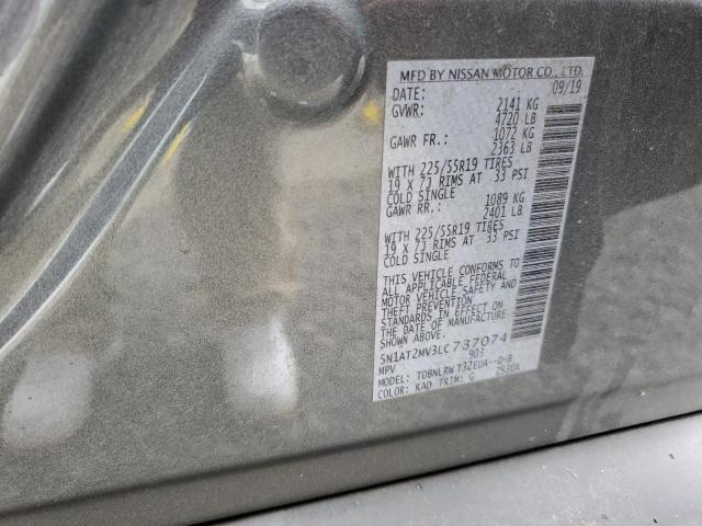 5N1AT2MV3LC737074 - 2020 NISSAN ROGUE S GRAY photo 12