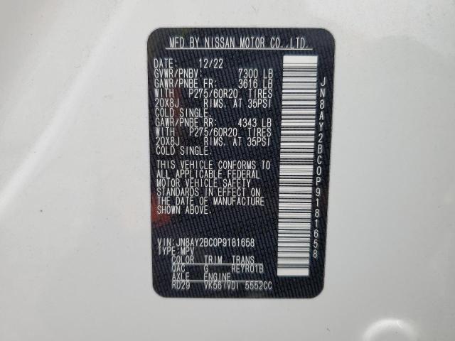 JN8AY2BC0P9181658 - 2023 NISSAN ARMADA SL WHITE photo 13