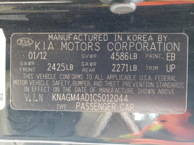 KNAGM4AD1C5012044 - 2012 KIA OPTIMA HYBRID BLACK photo 12