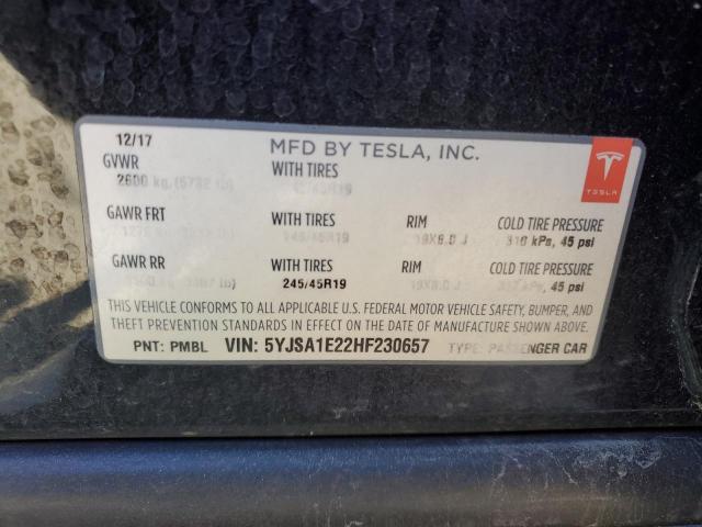 5YJSA1E22HF230657 - 2017 TESLA MODEL S 黑色 照片 12