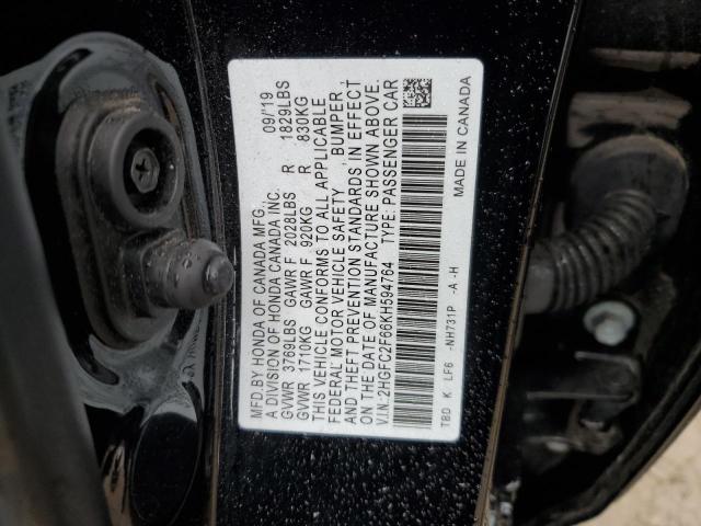 2HGFC2F66KH594764 - 2019 HONDA CIVIC LX BLACK photo 12