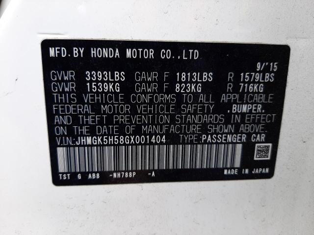 JHMGK5H58GX001404 - 2016 HONDA FIT LX WHITE photo 12