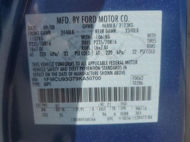 1FMCU93G79KA50700 - 2009 FORD ESCAPE XLT BLUE photo 12