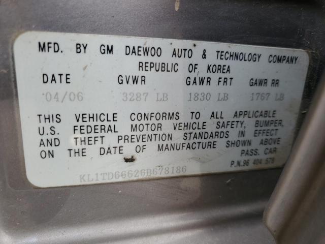 KL1TD66626B678186 - 2006 CHEVROLET AVEO BASE Gümüş foto 12