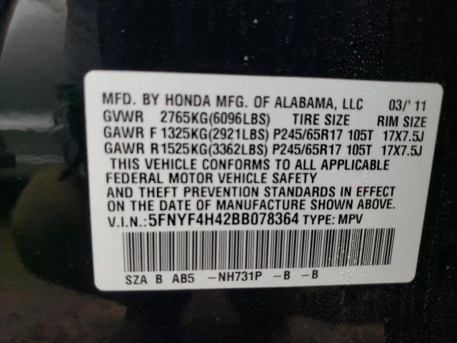 5FNYF4H42BB078364 - 2011 HONDA PILOT EX BLACK photo 13