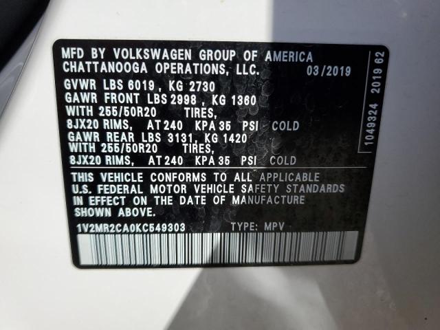 1V2MR2CA0KC549303 - 2019 VOLKSWAGEN ATLAS SEL Ağ foto 12