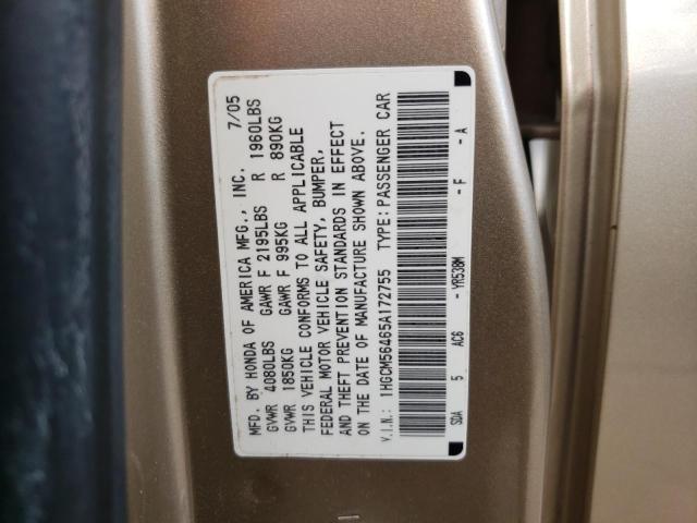 1HGCM56465A172755 - 2005 HONDA ACCORD LX GOLD photo 12