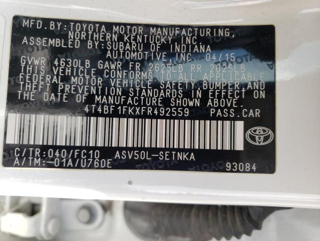 4T4BF1FKXFR492559 - 2015 TOYOTA CAMRY LE WHITE photo 13