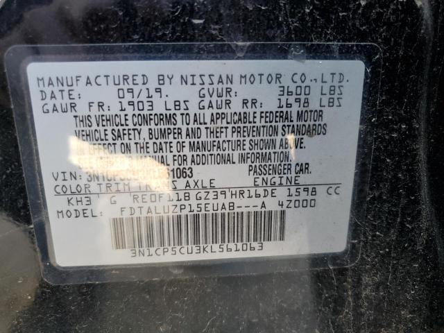 3N1CP5CU3KL561063 - 2019 NISSAN KICKS S BLACK photo 13