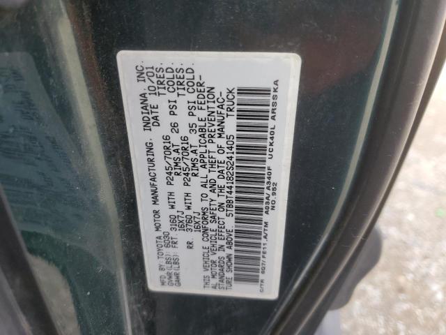 5TBBT44182S241405 - 2002 TOYOTA TUNDRA ACCESS CAB მწვანე ფოტო 12