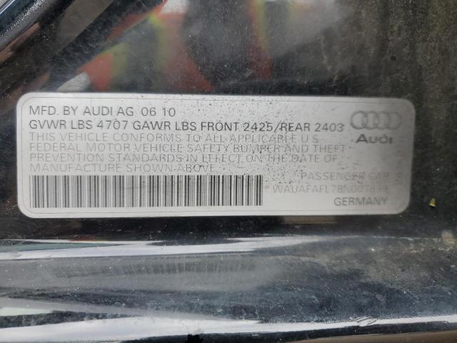 WAUAFAFL7BN007699 - 2011 AUDI A4 PREMIUM BLACK photo 12