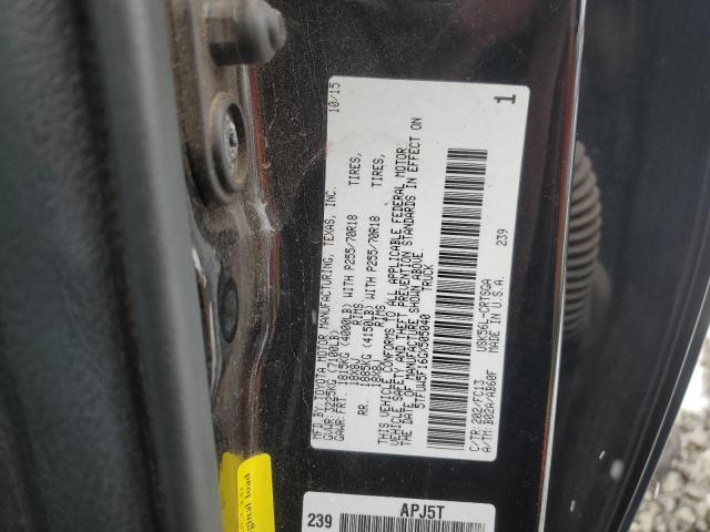 5TFUW5F16GX505040 - 2016 TOYOTA TUNDRA DOUBLE CAB SR/SR5 BLACK photo 12