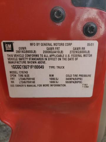 1GCGC13U71F180649 - 2001 CHEVROLET SILVERADO C1500 HEAVY DUTY RED photo 12