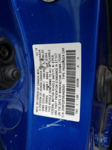 2HGFC2F54JH609591 - 2018 HONDA CIVIC LX BLUE photo 12