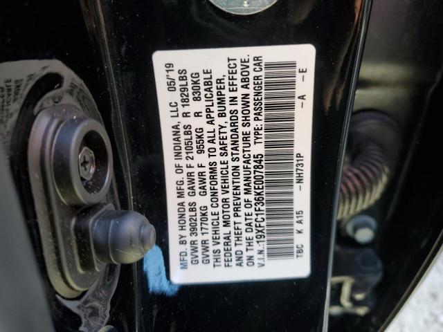 19XFC1F36KE007845 - 2019 HONDA CIVIC EX BLACK photo 13