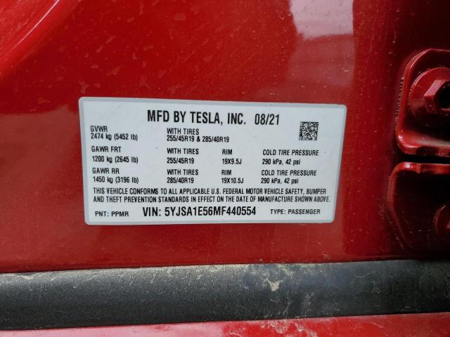 5YJSA1E56MF440554 - 2021 TESLA MODEL S წითელი ფოტო 12