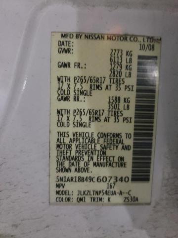 5N1AR18B49C607340 - 2009 NISSAN PATHFINDER S 白色 照片 13