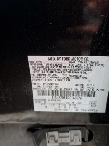 1FAHP2D81DG160076 - 2013 FORD TAURUS SE BLACK photo 13