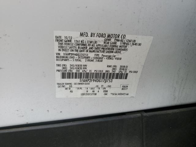 1FAHP2F94DG170753 - 2013 FORD TAURUS LIMITED WHITE photo 12