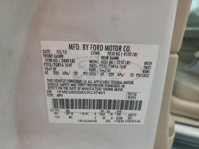 1FMCU0DGXCKC37401 - 2012 FORD ESCAPE XLT WHITE photo 13