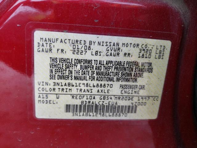 3N1AB61E98L688870 - 2008 NISSAN SENTRA 2.0 RED photo 12