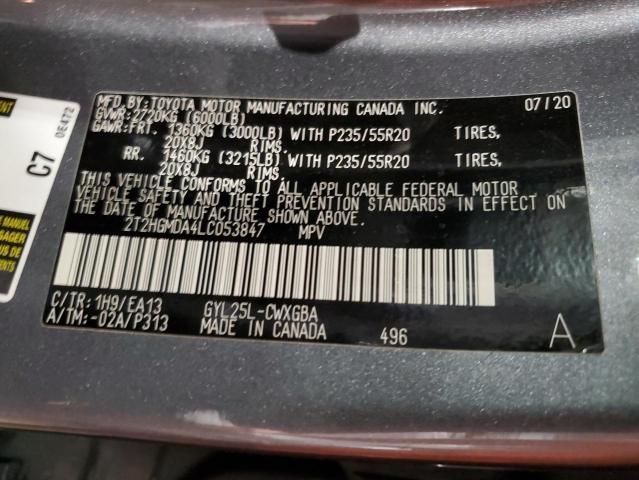 2T2HGMDA4LC053847 - 2020 LEXUS RX 450H CHARCOAL photo 12