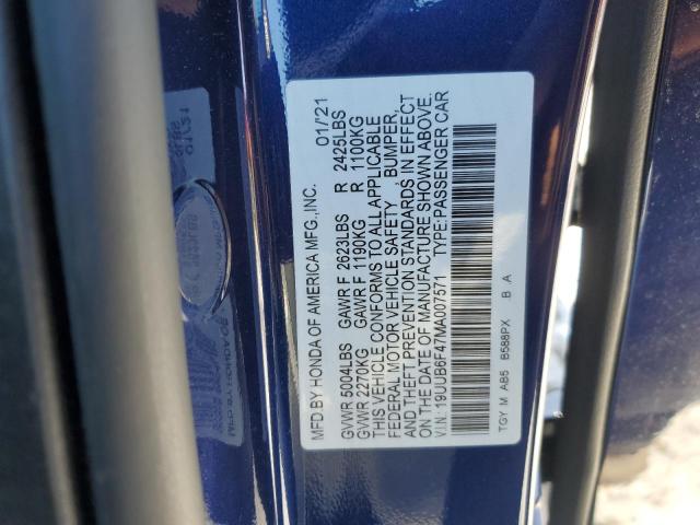 19UUB6F47MA007571 - 2021 ACURA TLX TECHNOLOGY BLUE photo 12
