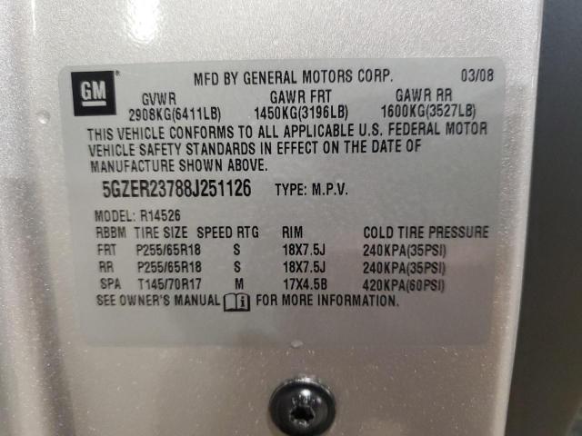 5GZER23788J251126 - 2008 SATURN OUTLOOK XR ვერცხლისფერი ფოტო 13