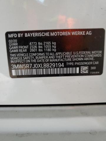 3MW5R7J0XL8B29194 - 2020 BMW 330XI WHITE photo 12