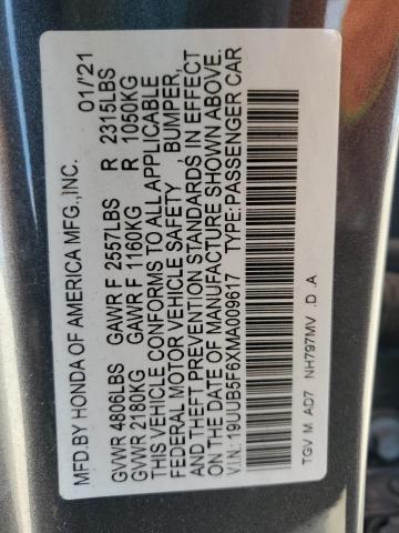 19UUB5F6XMA009617 - 2021 ACURA TLX ADVANCE GRAY photo 12