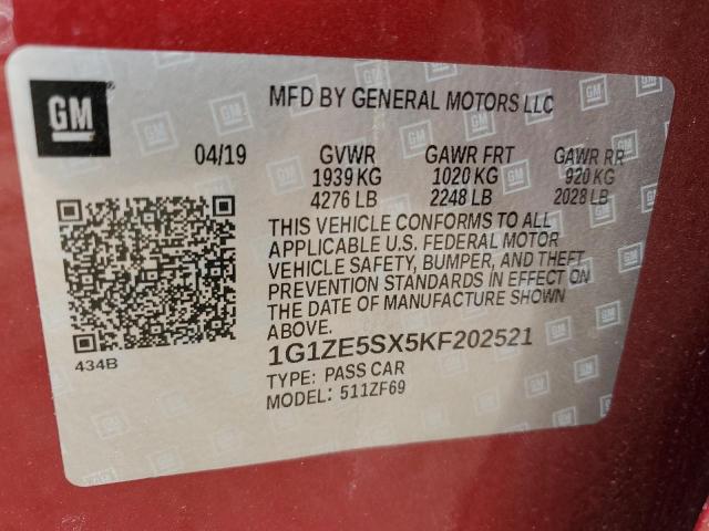 1G1ZE5SX5KF202521 - 2019 CHEVROLET MALIBU PREMIER RED photo 12