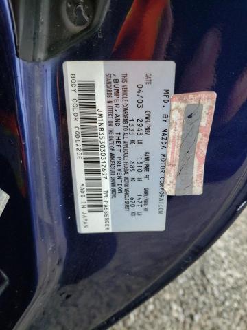 JM1NB353030312697 - 2003 MAZDA MX-5 MIATA BASE BLUE photo 12