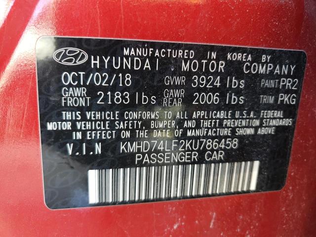 KMHD74LF2KU786458 - 2019 HYUNDAI ELANTRA SE RED photo 12