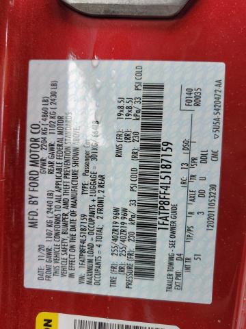 1FATP8FF4L5187159 - 2020 FORD MUSTANG GT RED photo 12