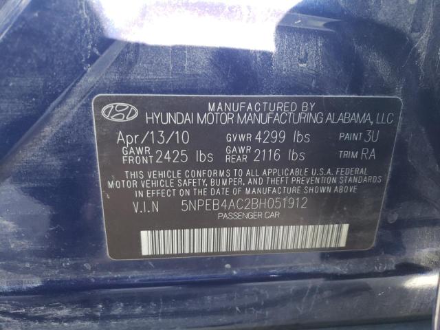 5NPEB4AC2BH051912 - 2011 HYUNDAI SONATA GLS BLUE photo 12