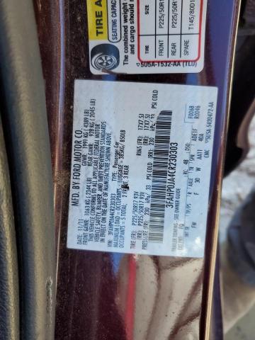 3FAHP0JA4CR230303 - 2012 FORD FUSION SEL BURGUNDY photo 12