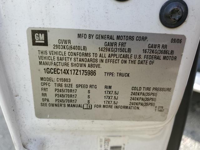 1GCEC14X17Z175986 - 2007 CHEVROLET SILVERADO C1500 CLASSIC WHITE photo 12