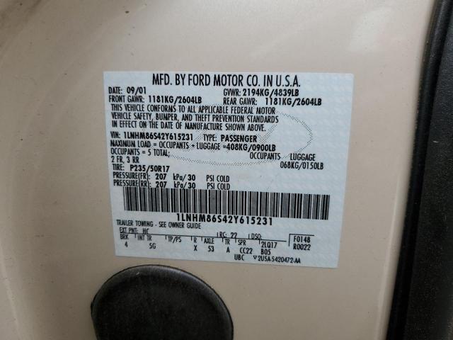 1LNHM86S42Y615231 - 2002 LINCOLN LS Krem foto 13