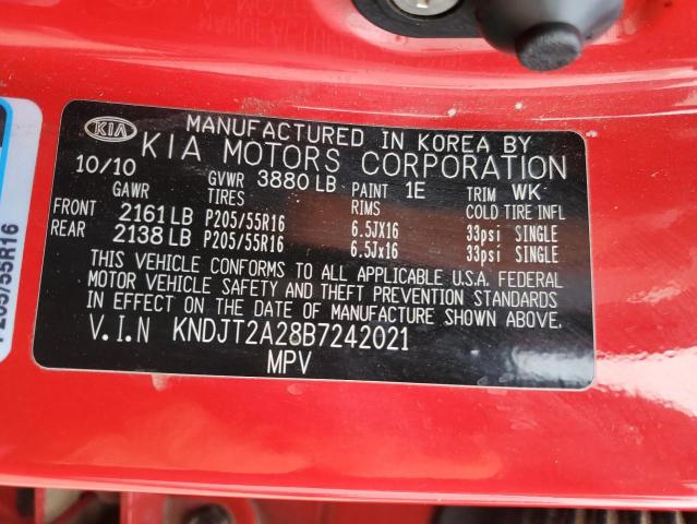 KNDJT2A28B7242021 - 2011 KIA SOUL + RED photo 12