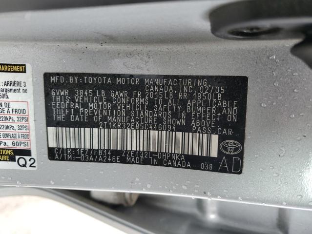 2T1KR32E85C446094 - 2005 TOYOTA COROLLA MA XR SILVER photo 13