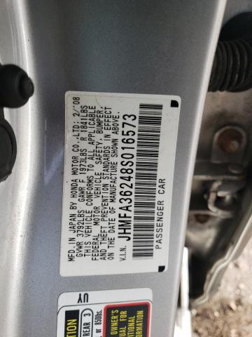 JHMFA36248S016573 - 2008 HONDA CIVIC HYBRID SILVER photo 12