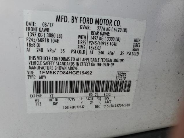 1FM5K7D84HGE19492 - 2017 FORD EXPLORER XLT WHITE photo 13