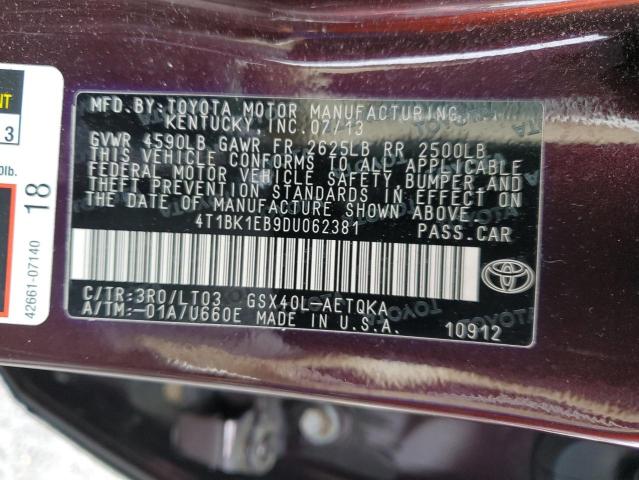 4T1BK1EB9DU062381 - 2013 TOYOTA AVALON BASE PURPLE photo 13