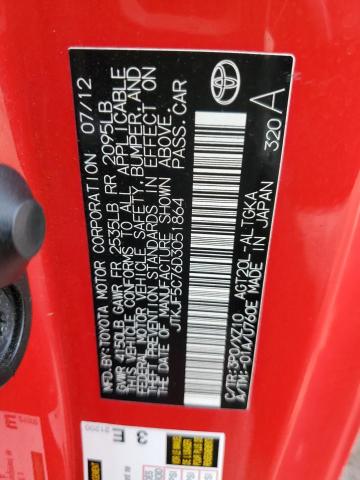 JTKJF5C76D3051864 - 2013 TOYOTA SCION TC წითელი ფოტო 12