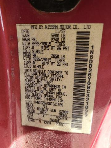 1N6DD26Y0WC321099 - 1998 NISSAN FRONTIER KING CAB XE RED photo 12